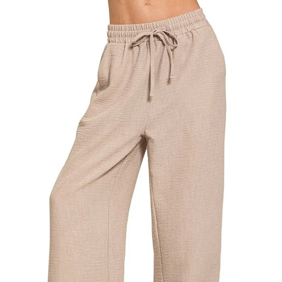 Zenana Woven Crepe Elastic Band Pants - Picture 1 of 5
